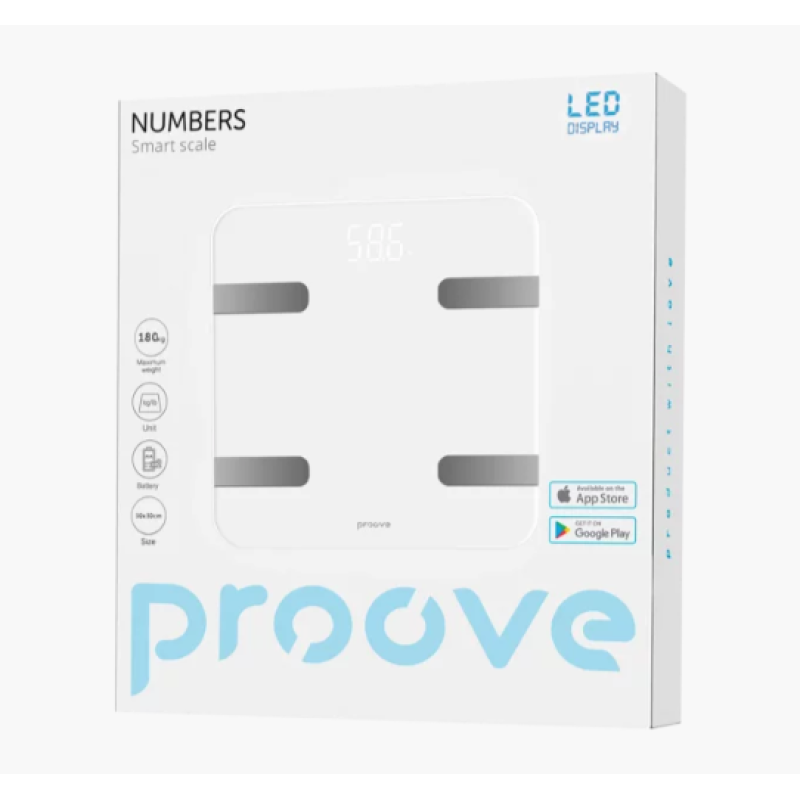 Proove Numbers Smart Body Scale with Bluetooth and Body Analysis (White)